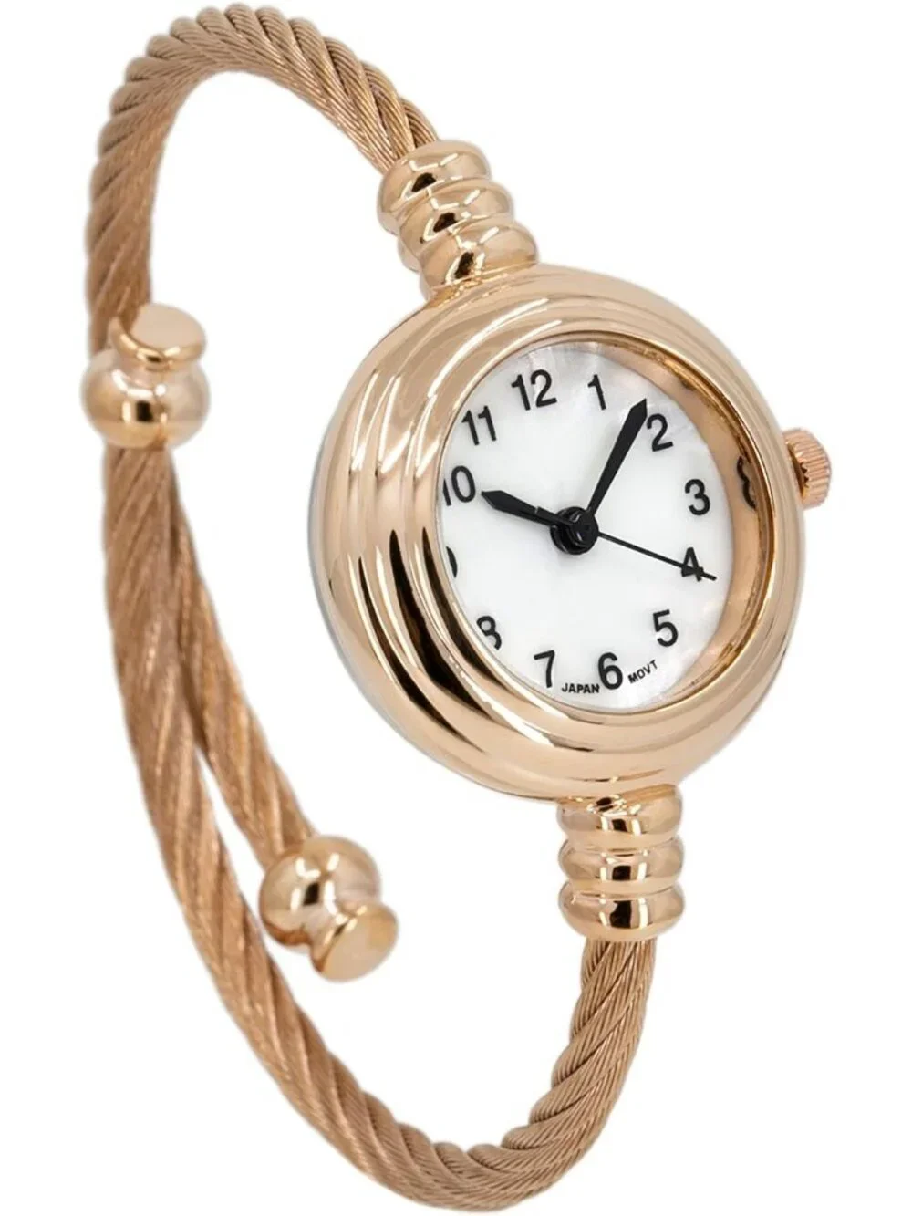 Women's Rose Gold Analog Quartz Elegant Cable Cuff Arabic Numbers Bracelet Watch